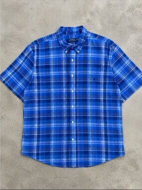 Polo Ralph Lauren Button Down Sport Short Sleeve Shirt 4XB Blue Plaid Preppy NEW